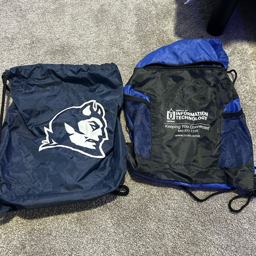 Blue and Black Drawstring Backpacks